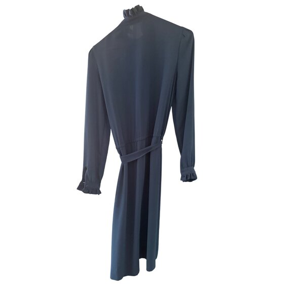 Vintage Ms. Chaus Blue Long-Sleeve Dress Ruffle Collar & Button Details Size 6 - Picture 3 of 5